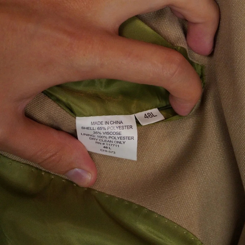 Alan Flusser Sport Coat Mens 48L Tan Solid Polyester Viscose